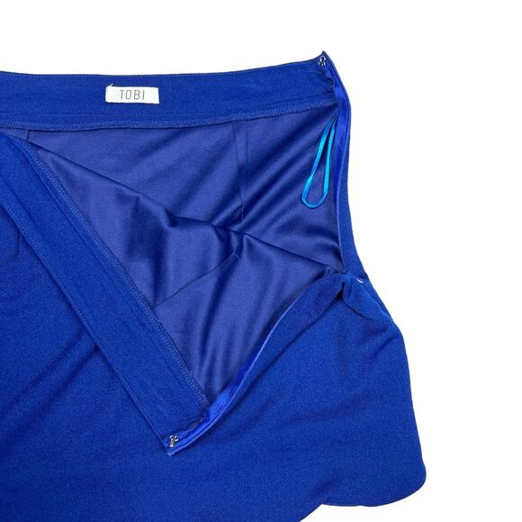 Tobi Mini Skirt Solid Blue Scallop Hem Side Zip Mini Stretch Women's Medium M - Picture 8 of 8